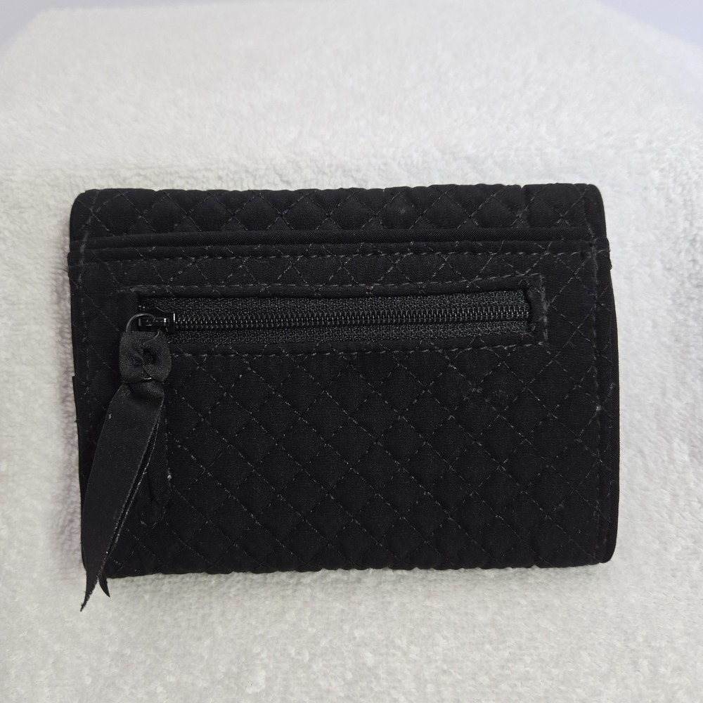 Vera Bradley Iconic RFID Riley Compact Wallet Trifold Navy Solid Black Quilted - Picture 4 of 9